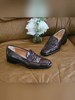 Women's Hermes Maroon Patent Leather Loafers Casual Shoes Size 6 US
